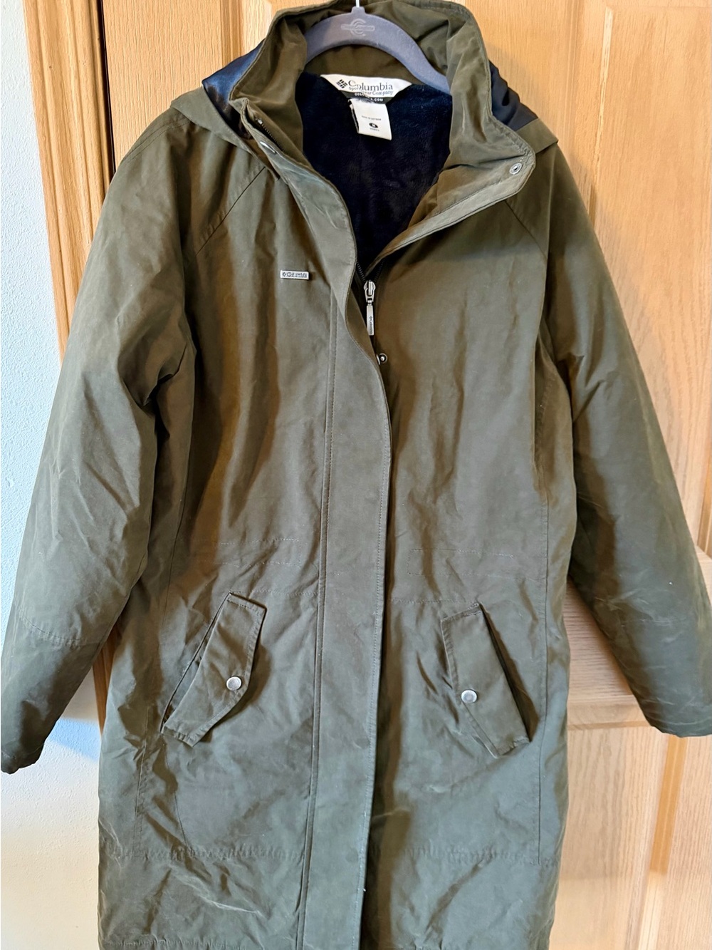 Columbia Olive Green Hooded Trench Coat